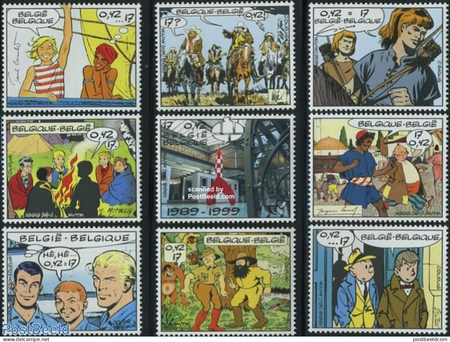 Belgium 1999 Comics 9v, Mint NH, Art - Comics (except Disney) - Tin Tin - Nuovi