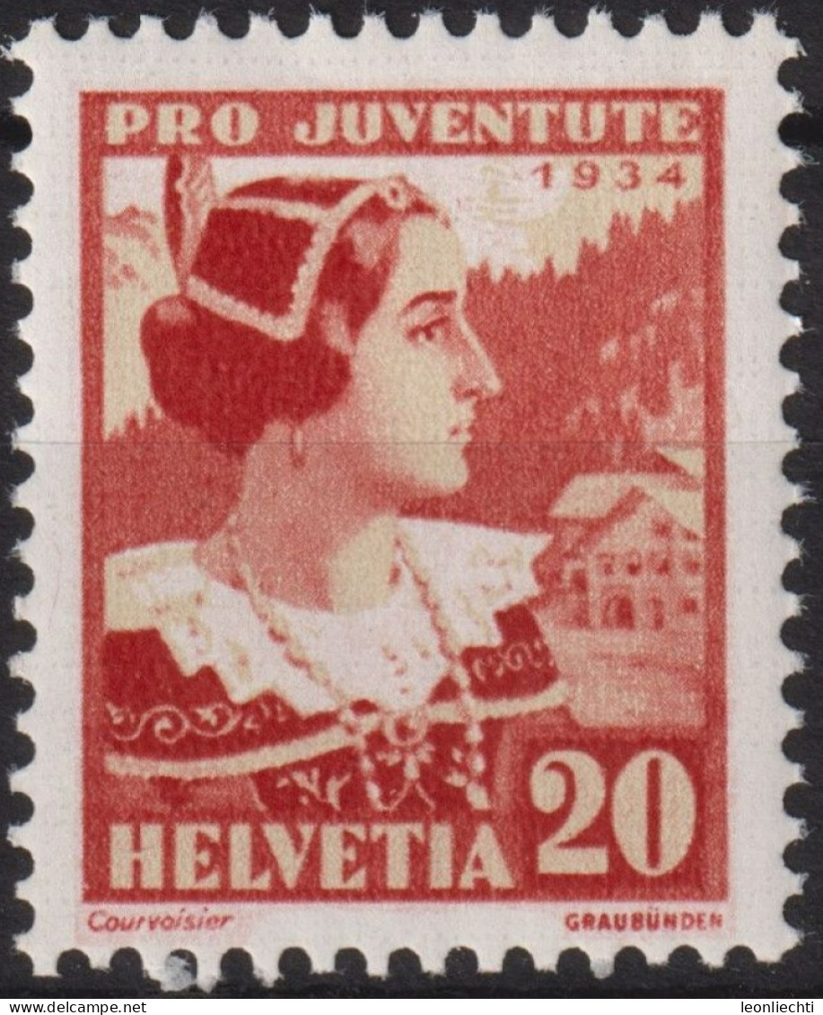 1934 Schweiz / Pro Juventute ** Mi:CH 283, Yt:CH 280, Zum:CH J71, Frauenfrachten, Graubündnerin - Unused Stamps