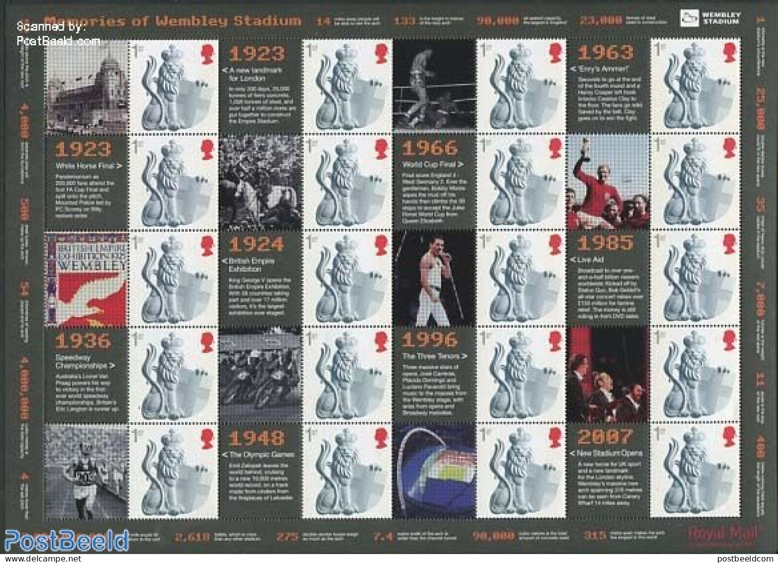 Great Britain 2007 Memories Of Wembley Stadium, Label Sheet, Mint NH, Performance Art - Sport - Transport - Popular Mu.. - Neufs