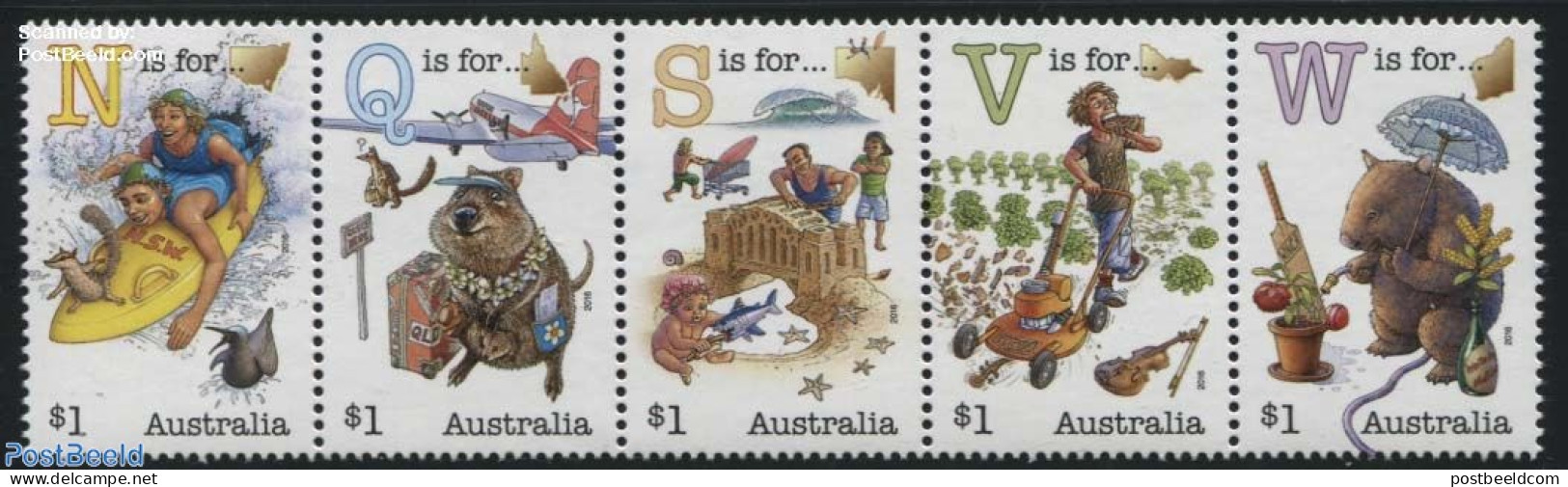 Australia 2016 Aussie Alphabet 5v [::::], NQSVW, Mint NH, Health - Nature - Performance Art - Sport - Transport - Vari.. - Nuovi