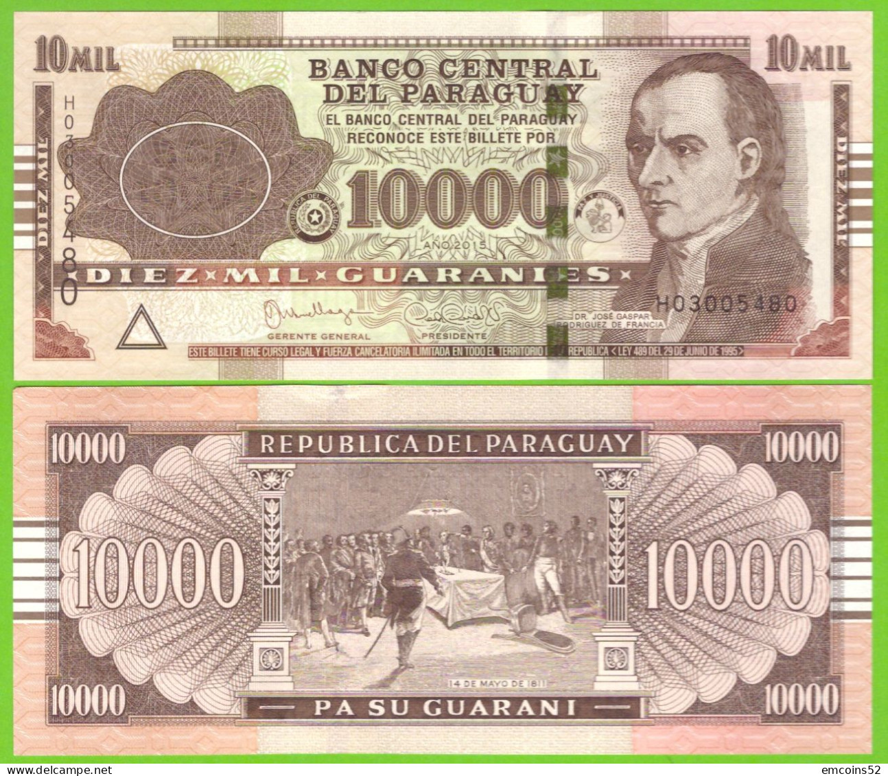 PARAGUAY 10000 GUARANIES 2015  P-A238  UNC - Paraguay