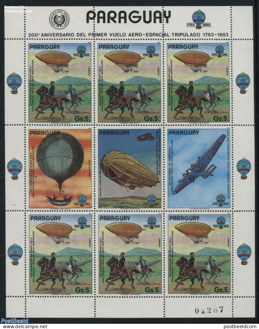 Paraguay 1984 Aviation Bi-centenary M/s, Mint NH, Nature - Transport - Horses - Balloons - Aircraft & Aviation - Zeppe.. - Montgolfier