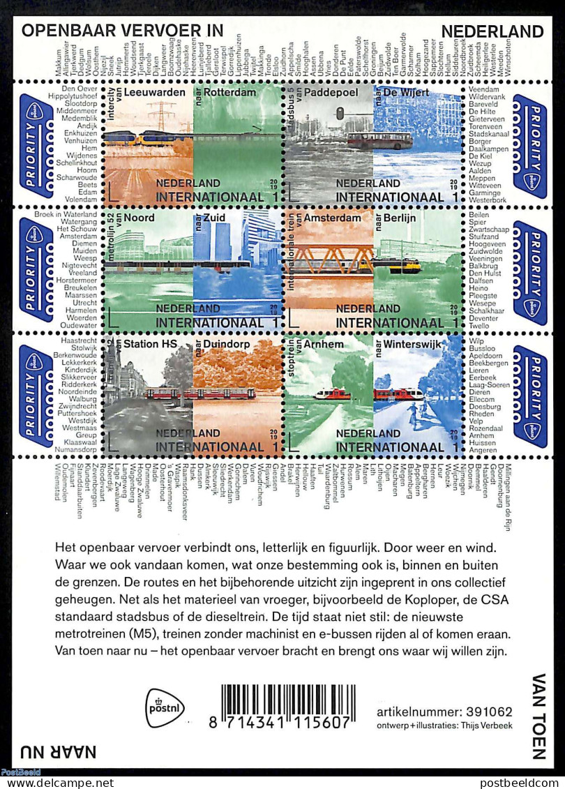 Netherlands 2019 Public Transport, International 6v M/s, Mint NH, Transport - Railways - Unused Stamps