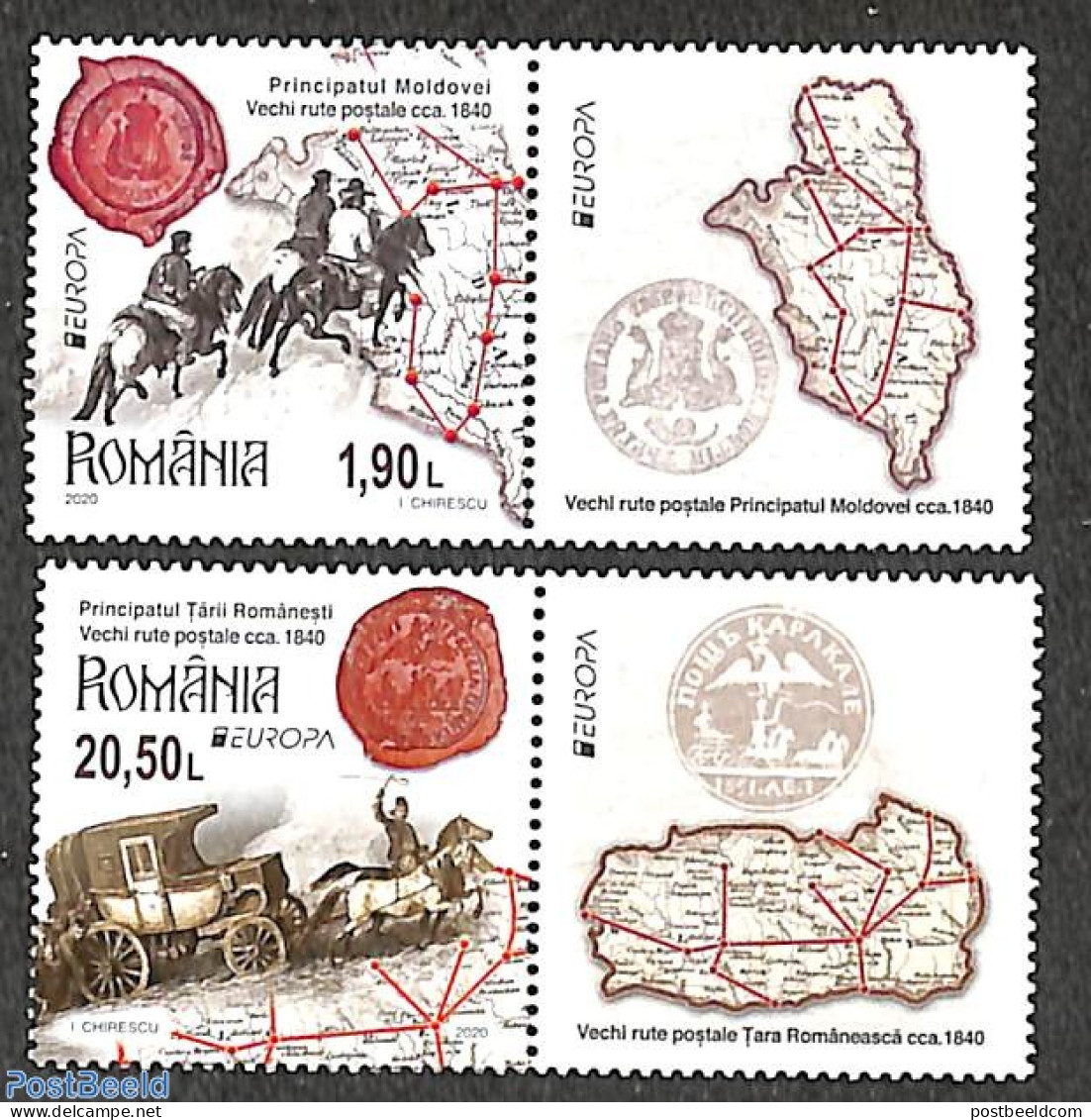 Romania 2020 Europa 2v+tabs, Mint NH, History - Nature - Transport - Various - Europa (cept) - Horses - Post - Coaches.. - Unused Stamps