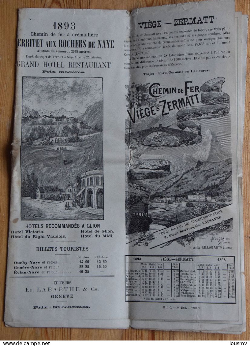 Montreux Et Ses Environs - Horaires été 1893 + Brochure Touristique - Compagnie Générale De Navigation Sur Le Lac Léman - Europa