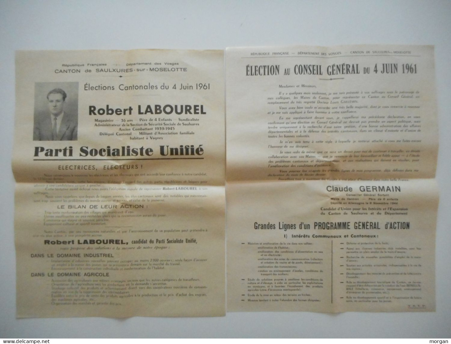 VOSGES - SAULXURES S/ MOSELOTTE, 1961, ELECTIONS CANTONALES, PROGRAMMES ET BULLETINS - Lorraine - Vosges