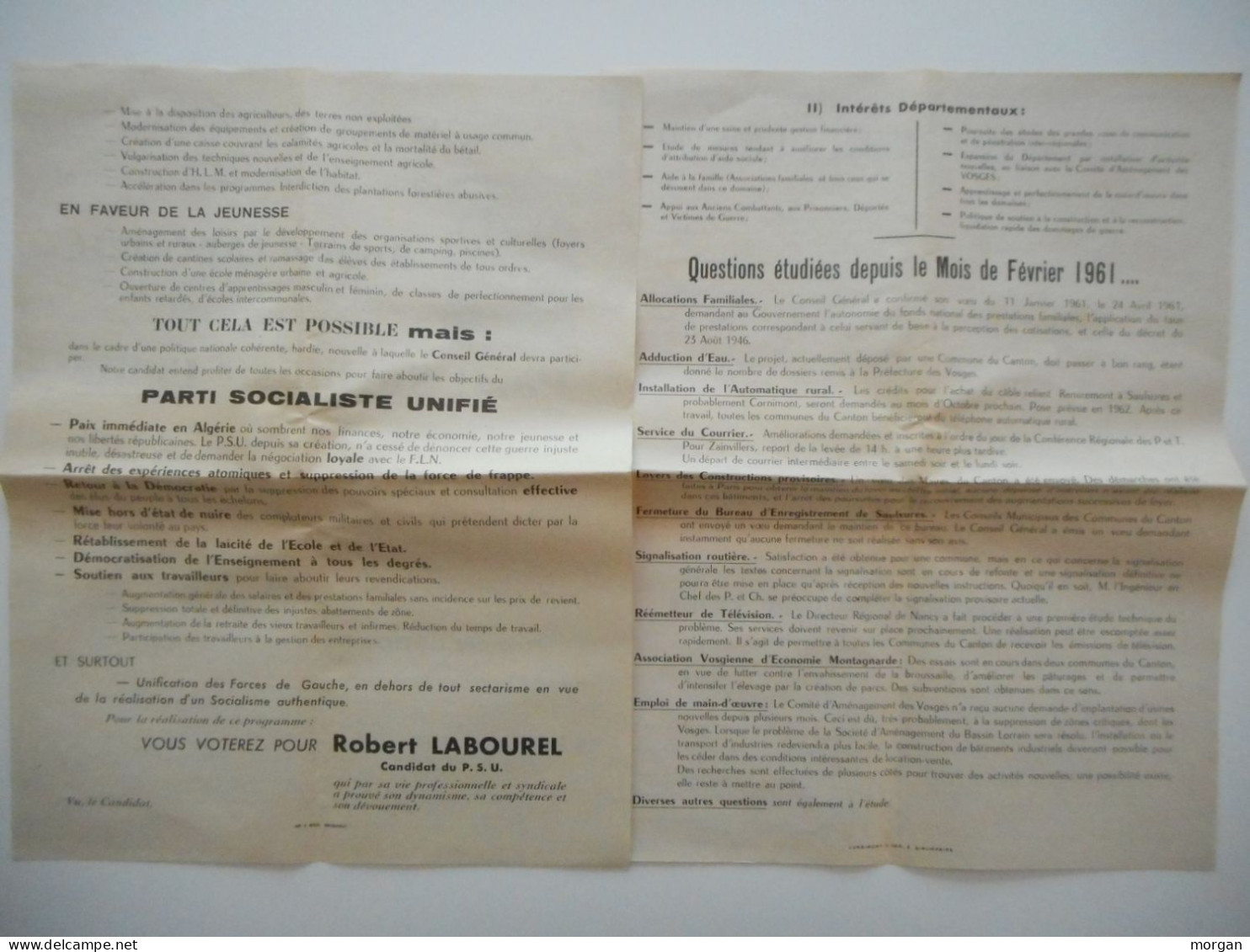 VOSGES - SAULXURES S/ MOSELOTTE, 1961, ELECTIONS CANTONALES, PROGRAMMES ET BULLETINS - Lorraine - Vosges