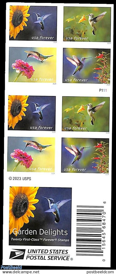 United States Of America 2024 Garden Delights Booklet S-a, Mint NH, Nature - Birds - Flowers & Plants - Stamp Booklets - Ongebruikt