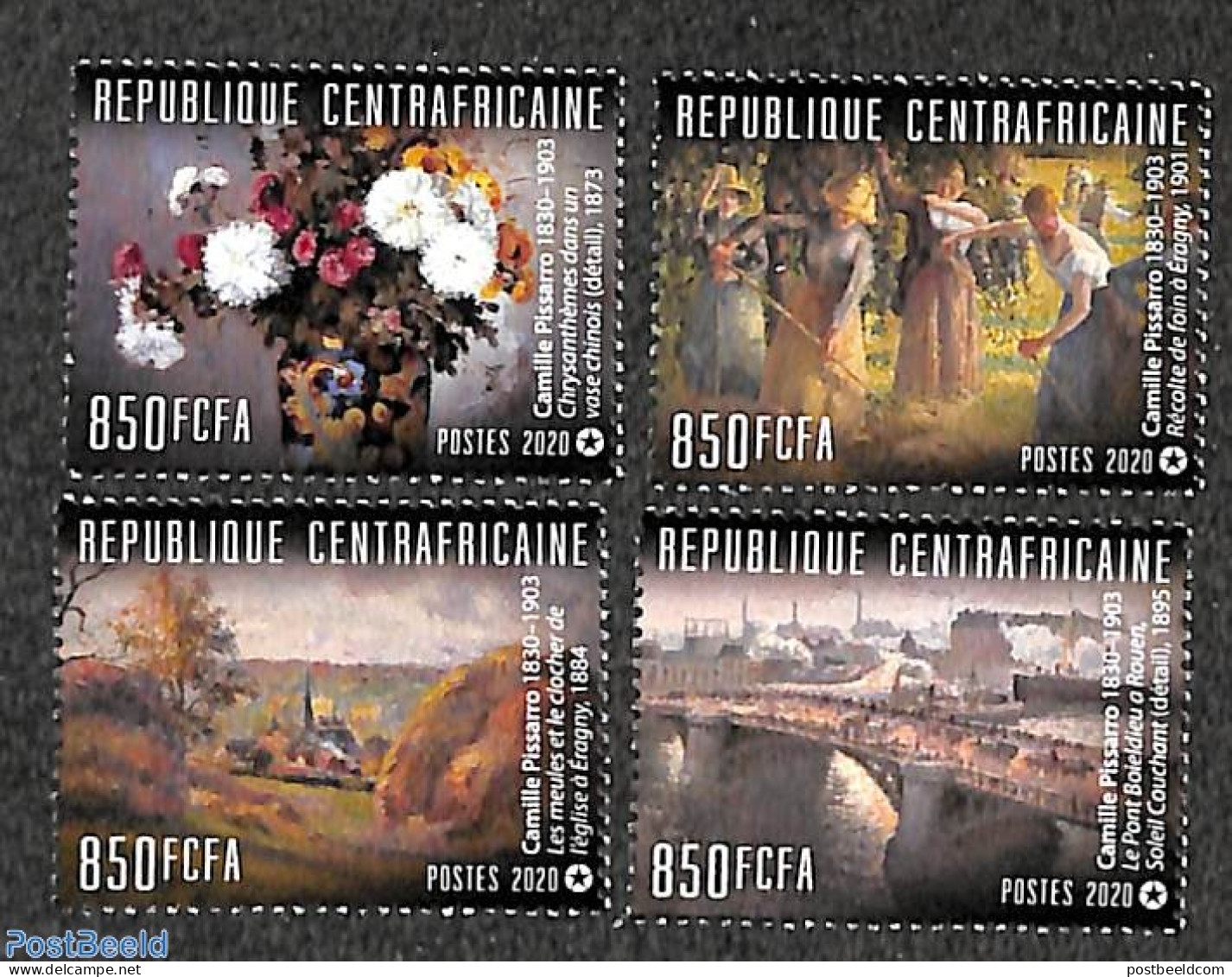 Central Africa 2020 Pissarro Paintings 4v, Mint NH, Art - Paintings - Centraal-Afrikaanse Republiek