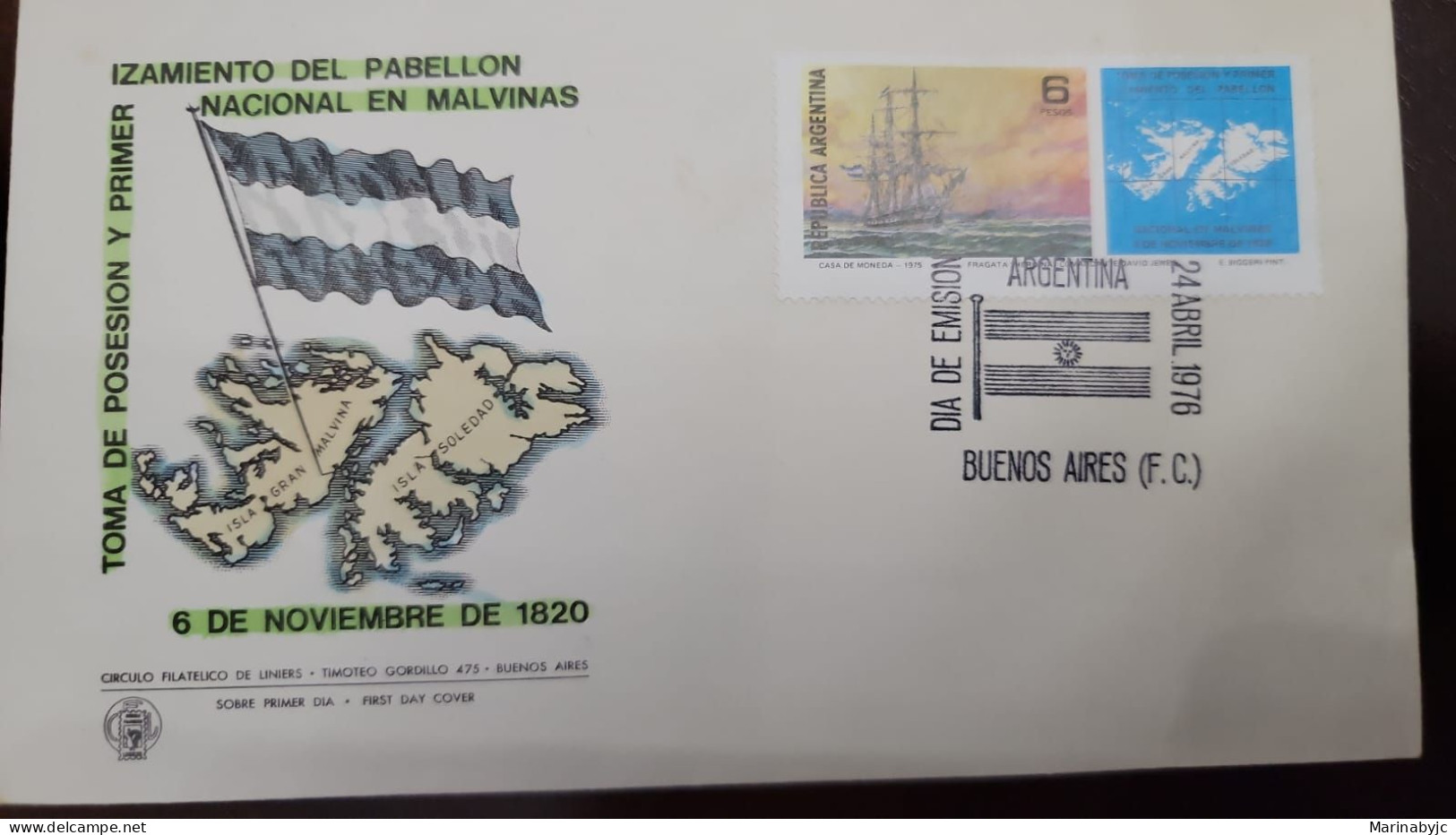 D)1976, ARGENTINA, FIRST DAY COVER, ISSUE, TAKE OF POSSESSION AND FIRST RAISING OF THE FLAG IN THE MALVINAS ISLANDS ON N - Other & Unclassified
