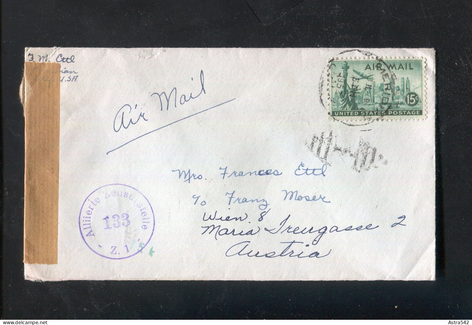 "USA" 1952, Brief Mit "ZENSUR" (Alliierte Zensurstelle) Nach Oesterreich (A1143) - Covers & Documents
