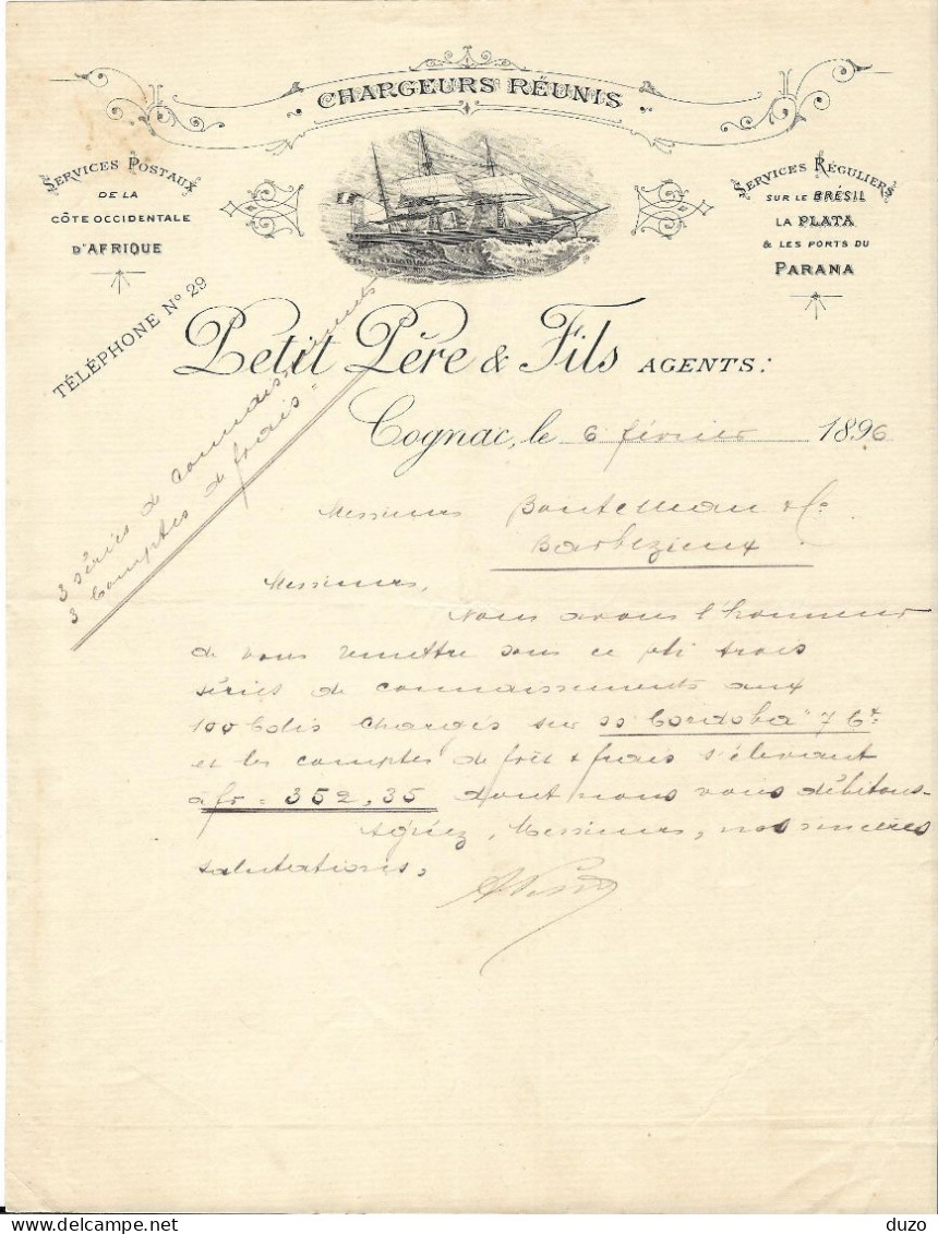 1895 Maritime Connaissement Pour Rio De Janeiro Chargeurs Réunis Petit Père & Fils: Services Réguliers Afrique & Brésil - Verkehr & Transport