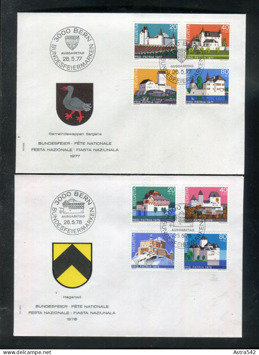 "SCHWEIZ" 1977/1978, Mi. 1096-1099 Und 1130-1133 "Pro Patria" Auf 2 FDC (A1145) - FDC