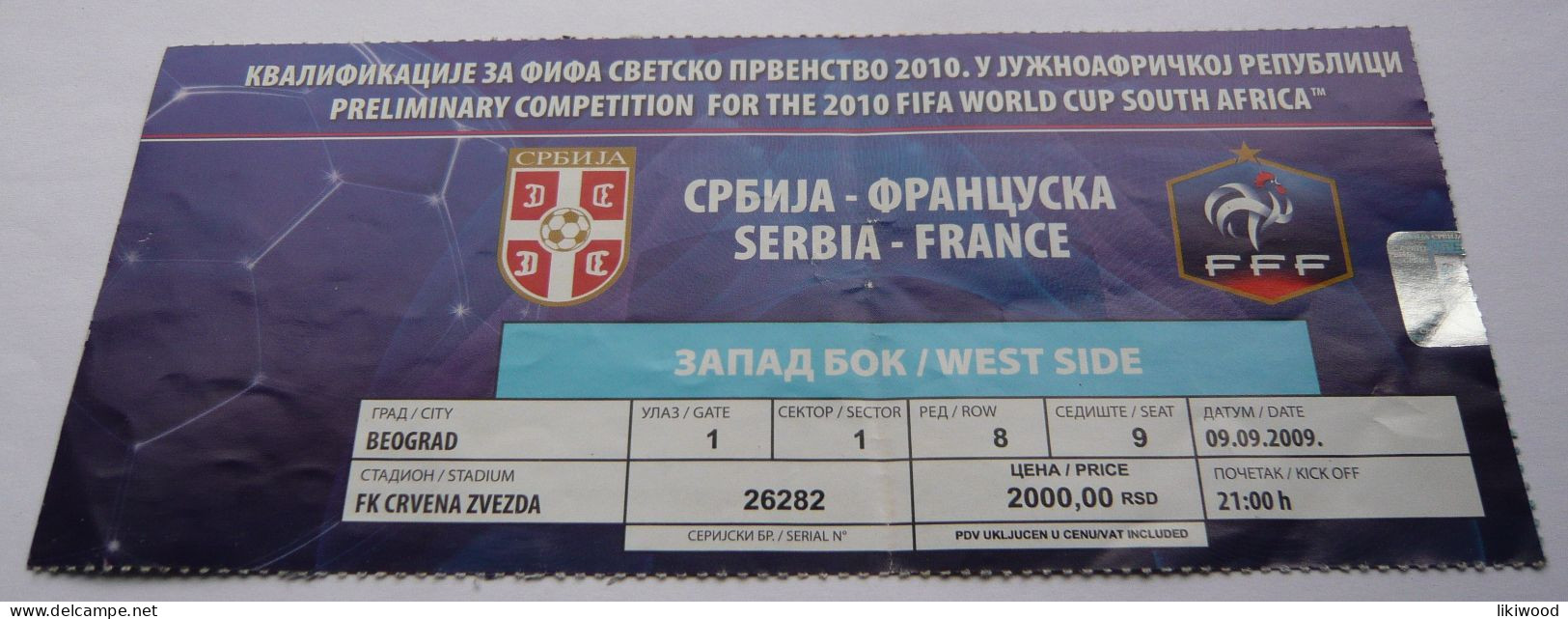 Serbia - France - 2009 - Football - Tickets - Vouchers