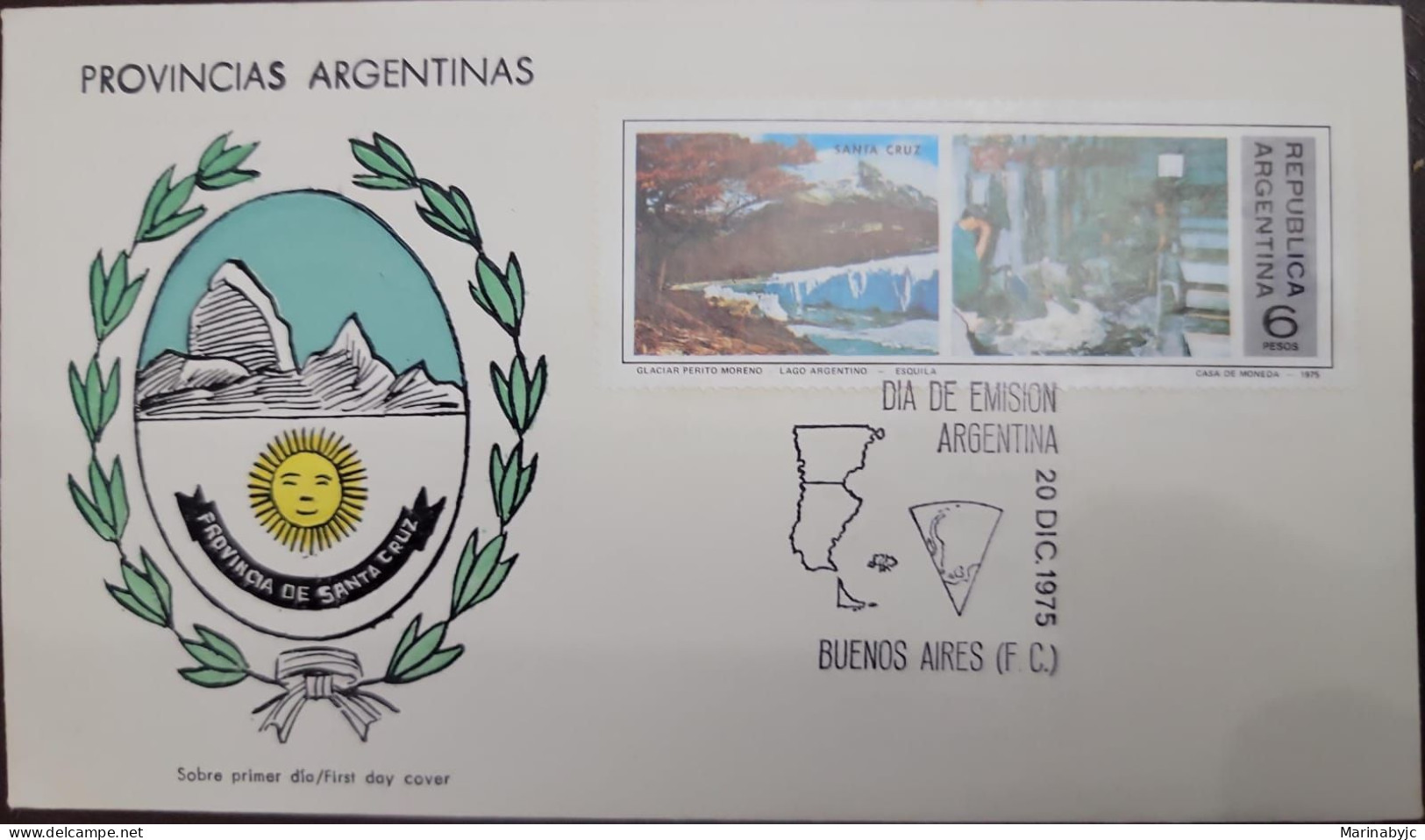 D)1975, ARGENTINA, FIRST DAY COVER, ISSUE, ARGENTINE PROVINCES, TOURIST PATAGONIA, PERITO MORENO AND ESQUILE GLACIER, SA - México