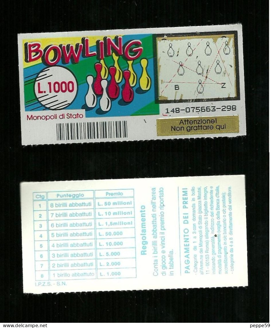 Gratta E Vinci - Bowling - Lotto 148  Da Lire 1.000 - Biglietti Della Lotteria