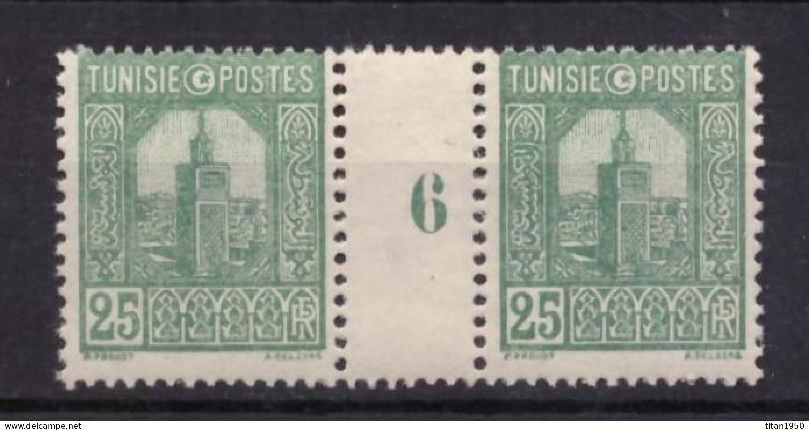 Tunisie - Millèsime 6 - Grande Mosquée De Tunis Paire 25c Vert -  Timbres Neufs **  -  Cote 21 € - Neufs