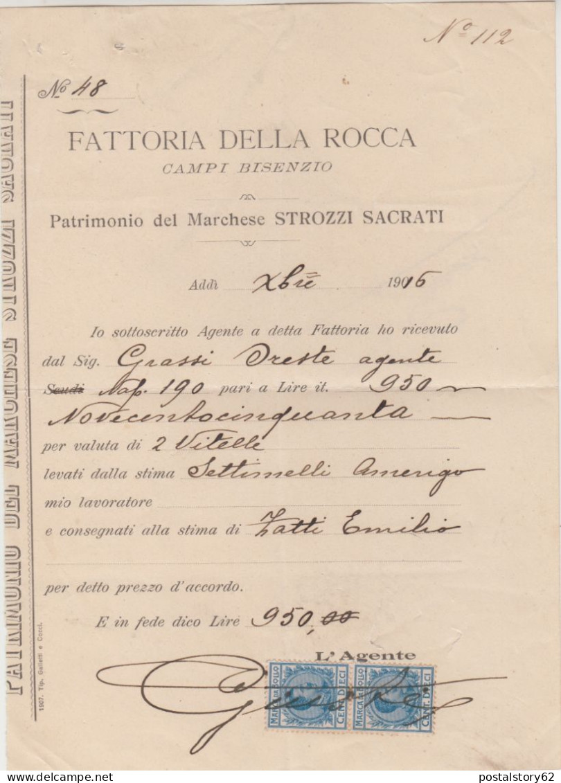 Campi Di Bisenzio(  FI ) Fattoria Della Rocca, Ricevuta Di Vendita Di Bestiame. 10 Ottobre 1916 - Italy
