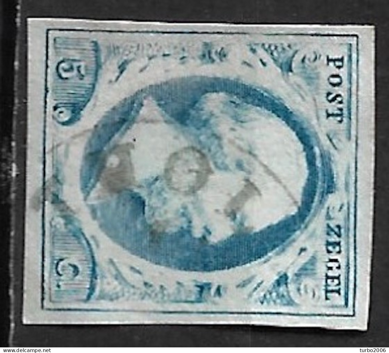 Nederland Halfrondstempel THOLEN A Op 1852 Koning Willem III 5 Cent Blauw Ongetand NVPH 1. - Gebruikt