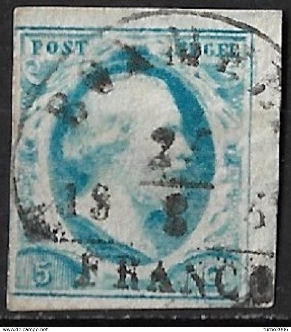 1852 Koning Willem III 5 Cent Blauw NVPH 1 Met Halfrondstempel BOXMEER B - Gebraucht