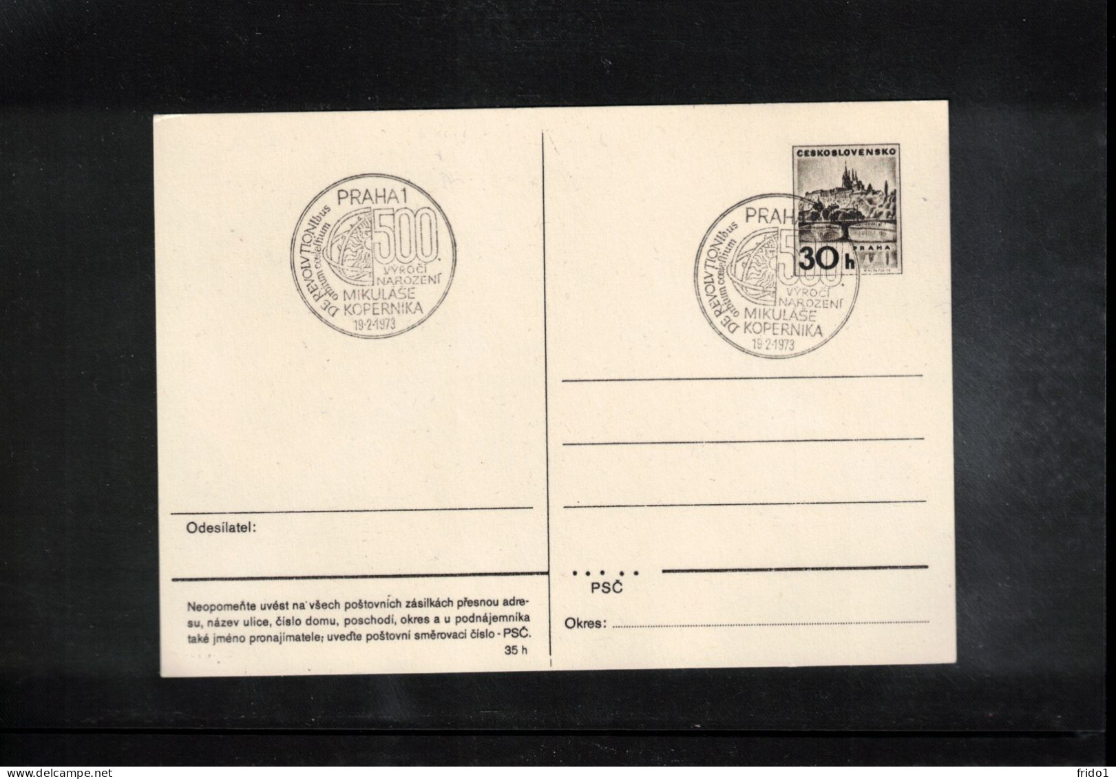 Czechoslovakia 1973 Astronomy - Nicolaus Kopernikus 500th Anniversary Of His Birthday Interesting Cover - Astronomy