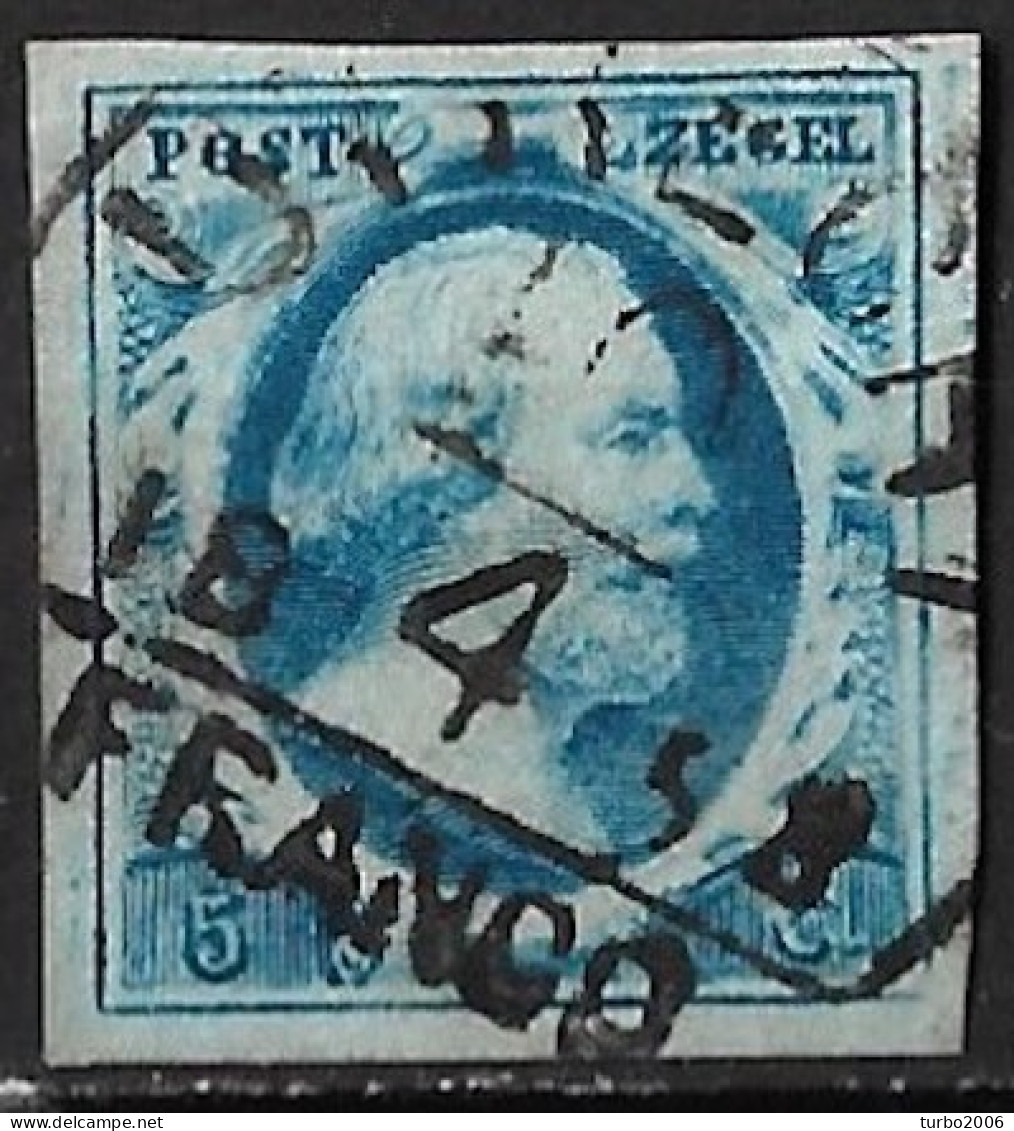 1852 Koning Willem III 5 Cent Blauw NVPH 1 Met Halfrondstempel UTRECHT C (groot) - Gebruikt