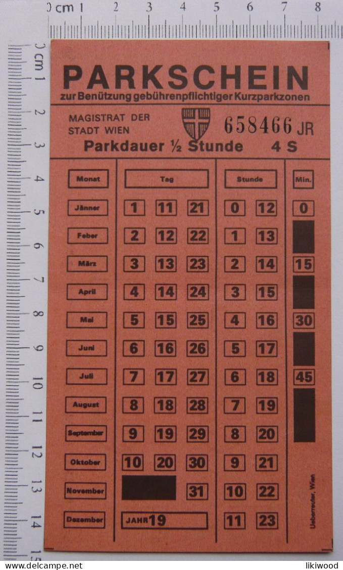 Parking Ticket, Parkschein, Wien, 1975 - Toegangskaarten