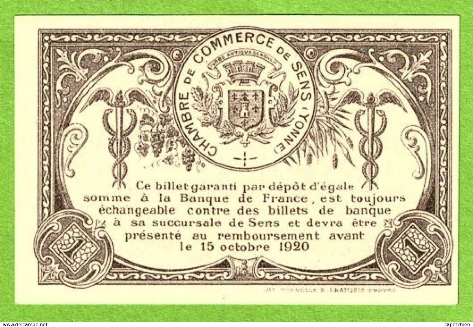 FRANCE / CHAMBRE De COMMERCE De SENS / 1 FRANC / 7 MARS 1916 N° 28282 / 2 Eme EMISSION - Chambre De Commerce