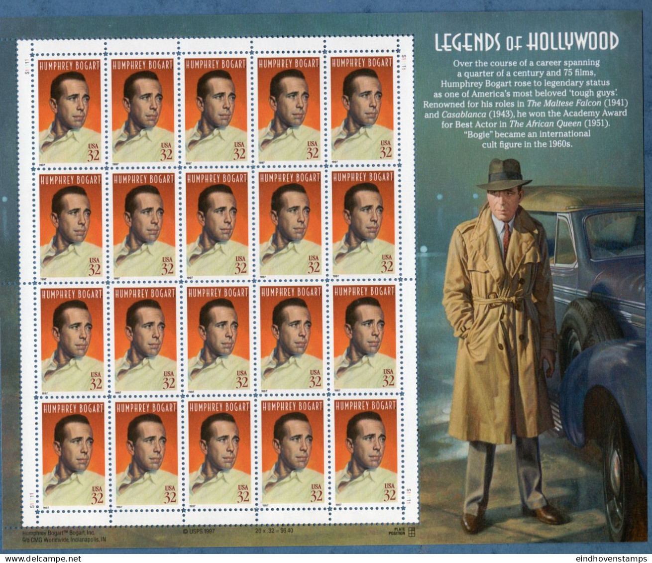 USA 1997 Humphrey Bogart Film Actor Full Sheet MNH - Cinema