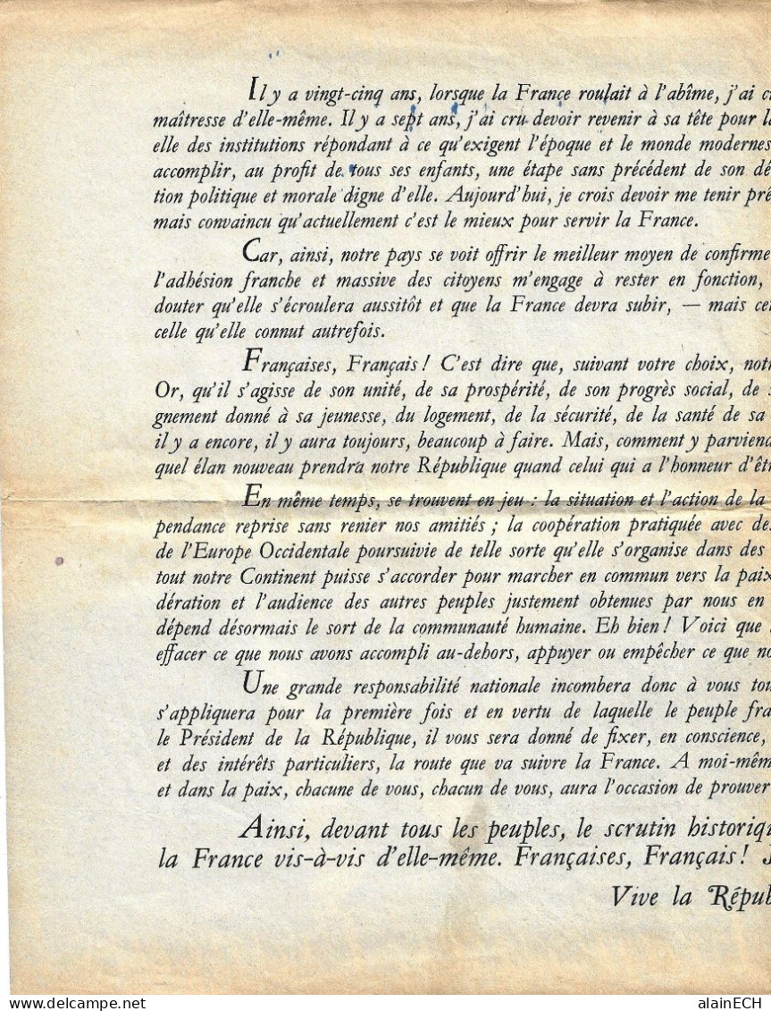 Feuillet De Candidature Du Général De Gaulle Pour Les Elections Présidentielles Du 5 Décembre 1965 - Documentos Históricos