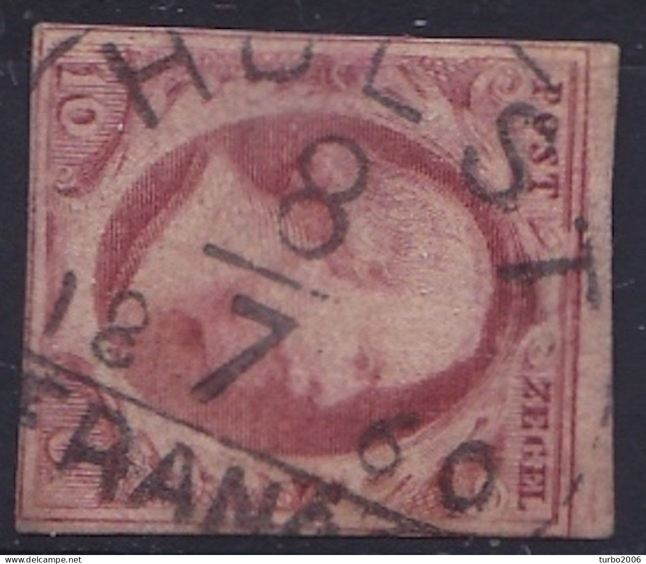 Halfrondstempel HULST C Op 1852 Koning Willem III 10 Cent Rood NVPH 2 - Usados