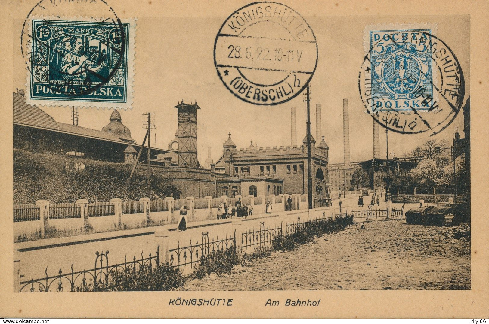 SILESIE Silesia - KONIGSHUTTE Krolewska Huta CHORZOW Oberschlesische - Cachet 28 Juin 1922 - Am Bahnhof - à La Gare - TB - Pologne