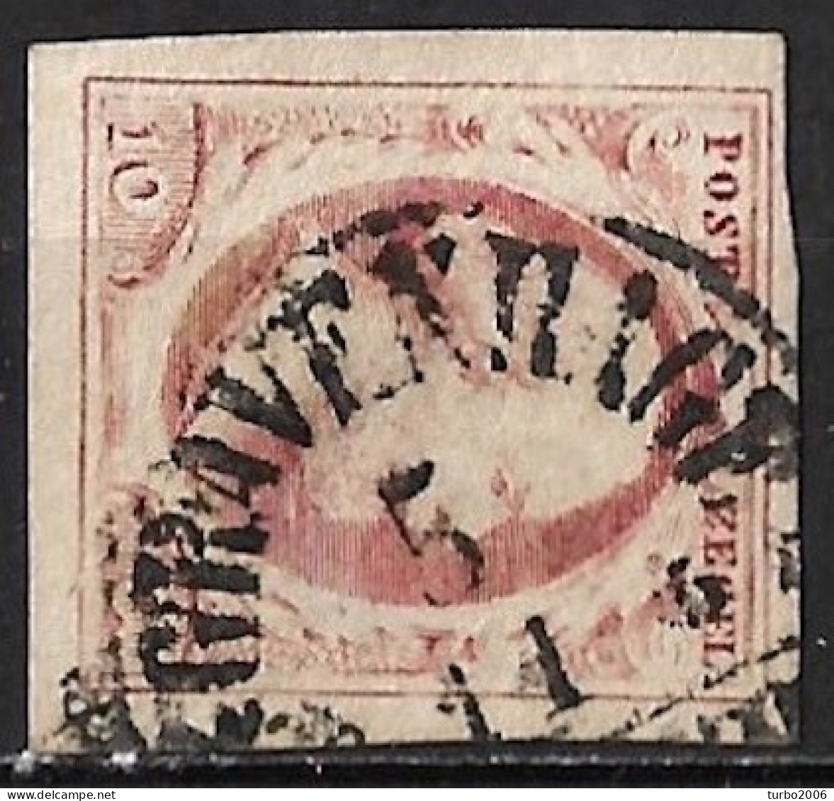 1852 Koning Willem III 10 Cent Rood NVPH 2 Met Halfrondstempel 's-GRAVENHAGE B - Gebruikt