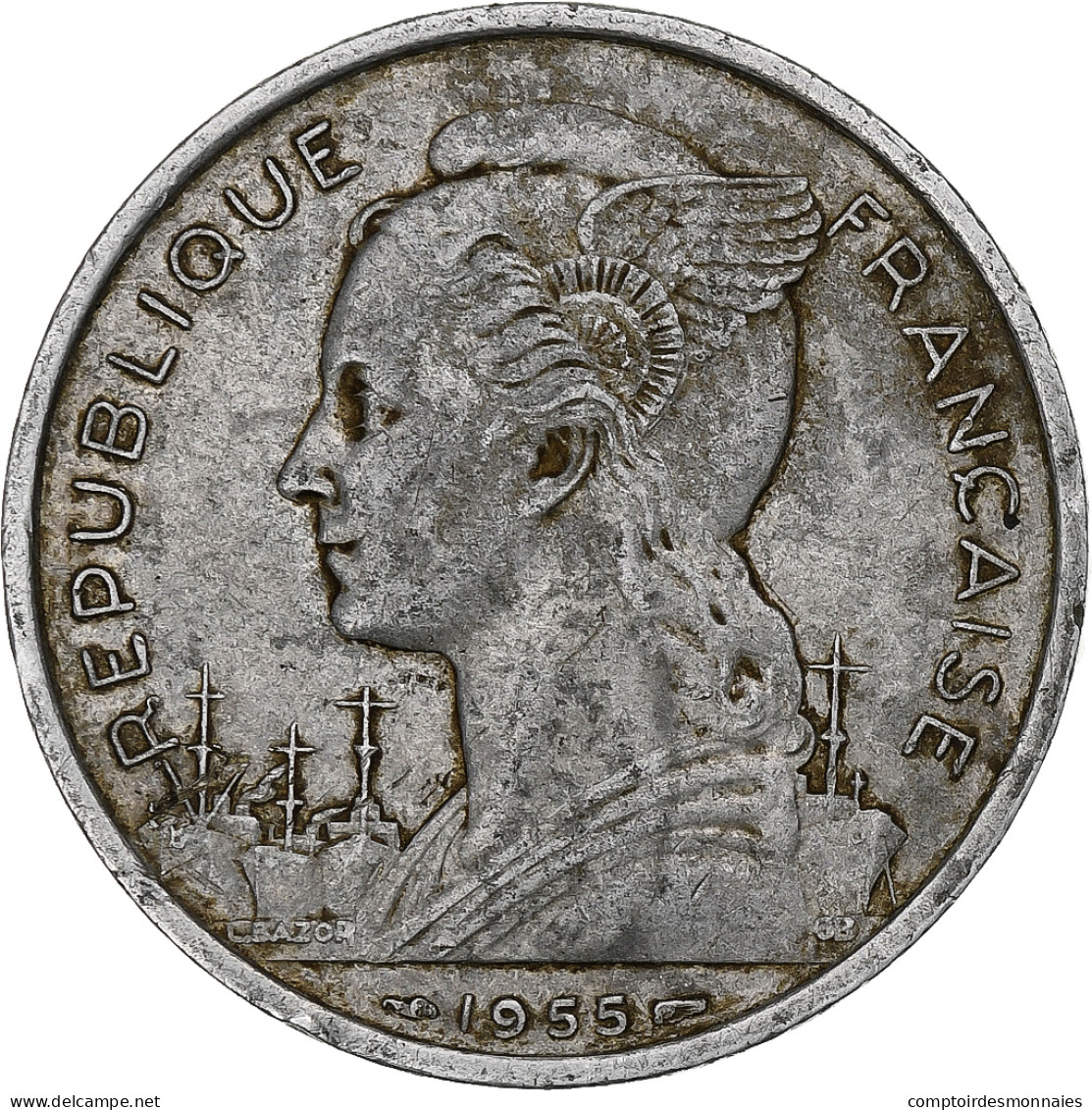 Réunion, 5 Francs, Bazor, 1955, Paris, Aluminium, TB+, KM:9 - Altri & Non Classificati