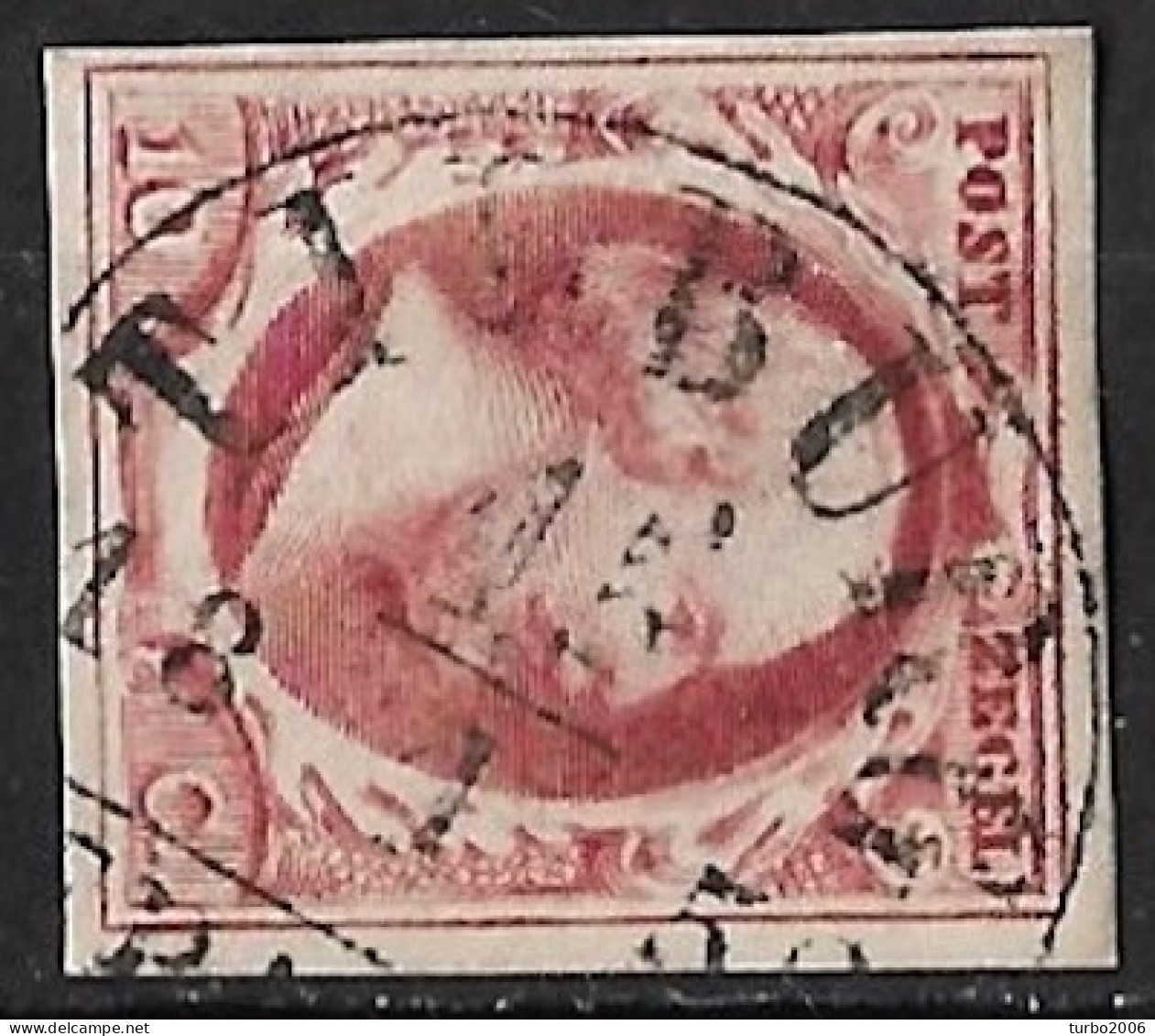 1852 Koning Willem III 10 Cent Rood NVPH 2 Met Superbe Halfrondstempel TILBURG B - Gebraucht