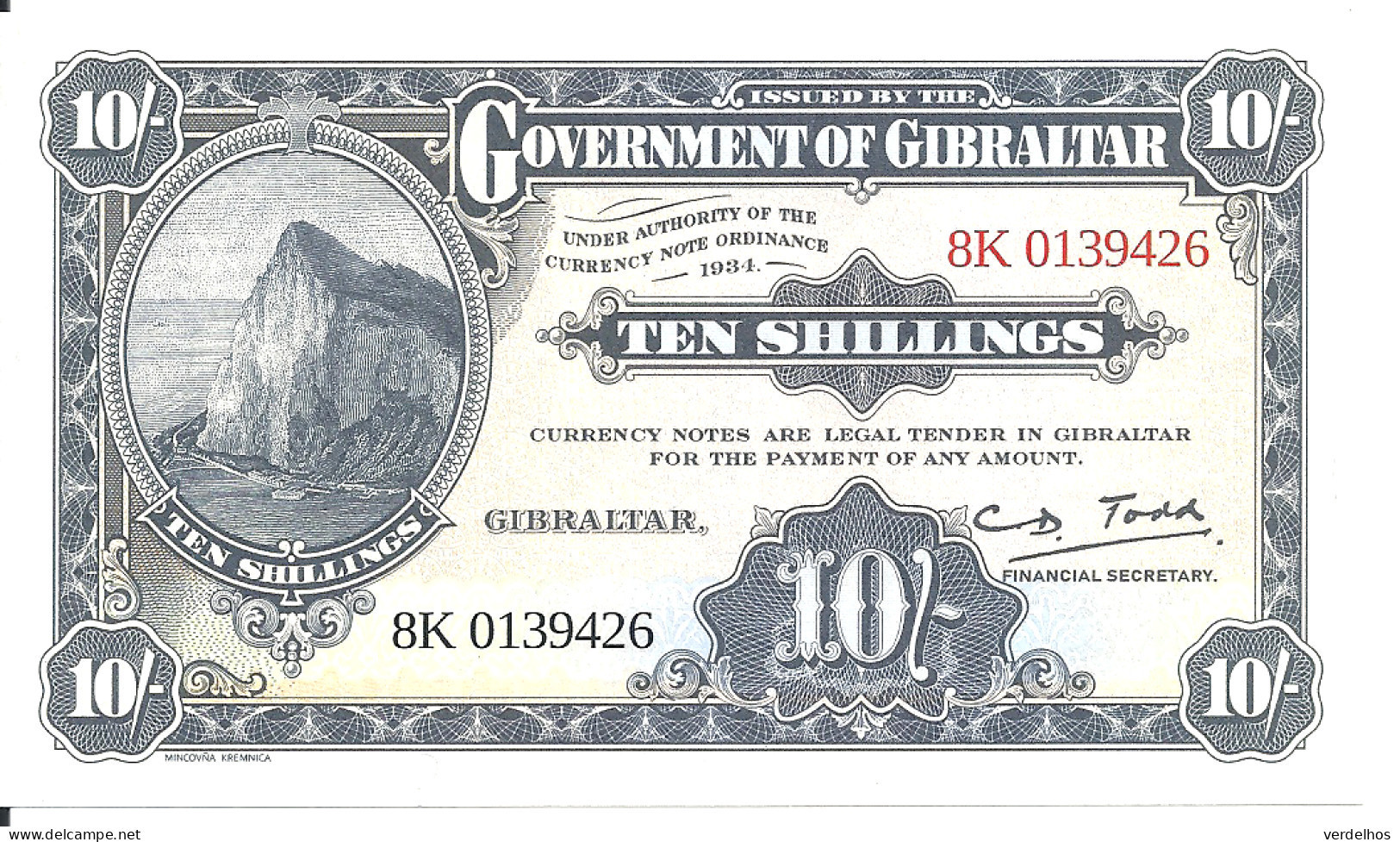 GIBRALTAR 10 SHILLINGS 2018 Official Copy Of 1934  UNC - Gibilterra