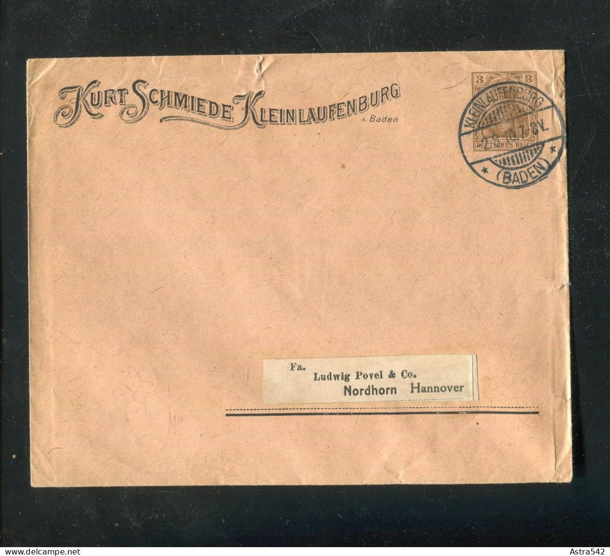 "DEUTSCHES REICH" 1910, Privatganzsachenumschlag PU 24 B 34 "Schmiede Kleinlaufenburg" Stempel "KLEINLAUFENBURG" (A1160) - Buste
