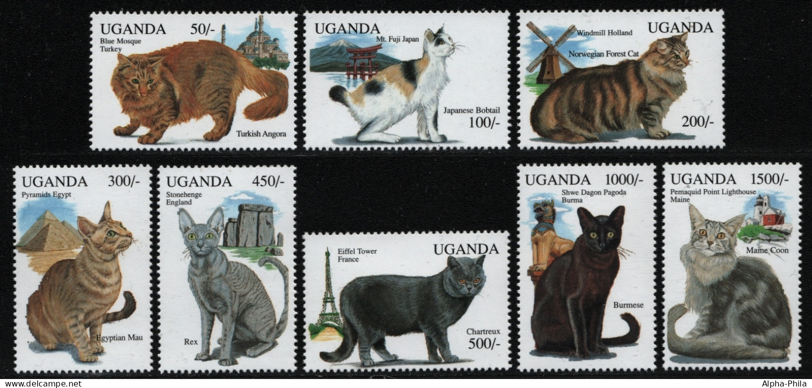 Uganda 1994 - Mi-Nr. 1362-1369 ** - MNH - Katzen / Cats - Ouganda (1962-...)