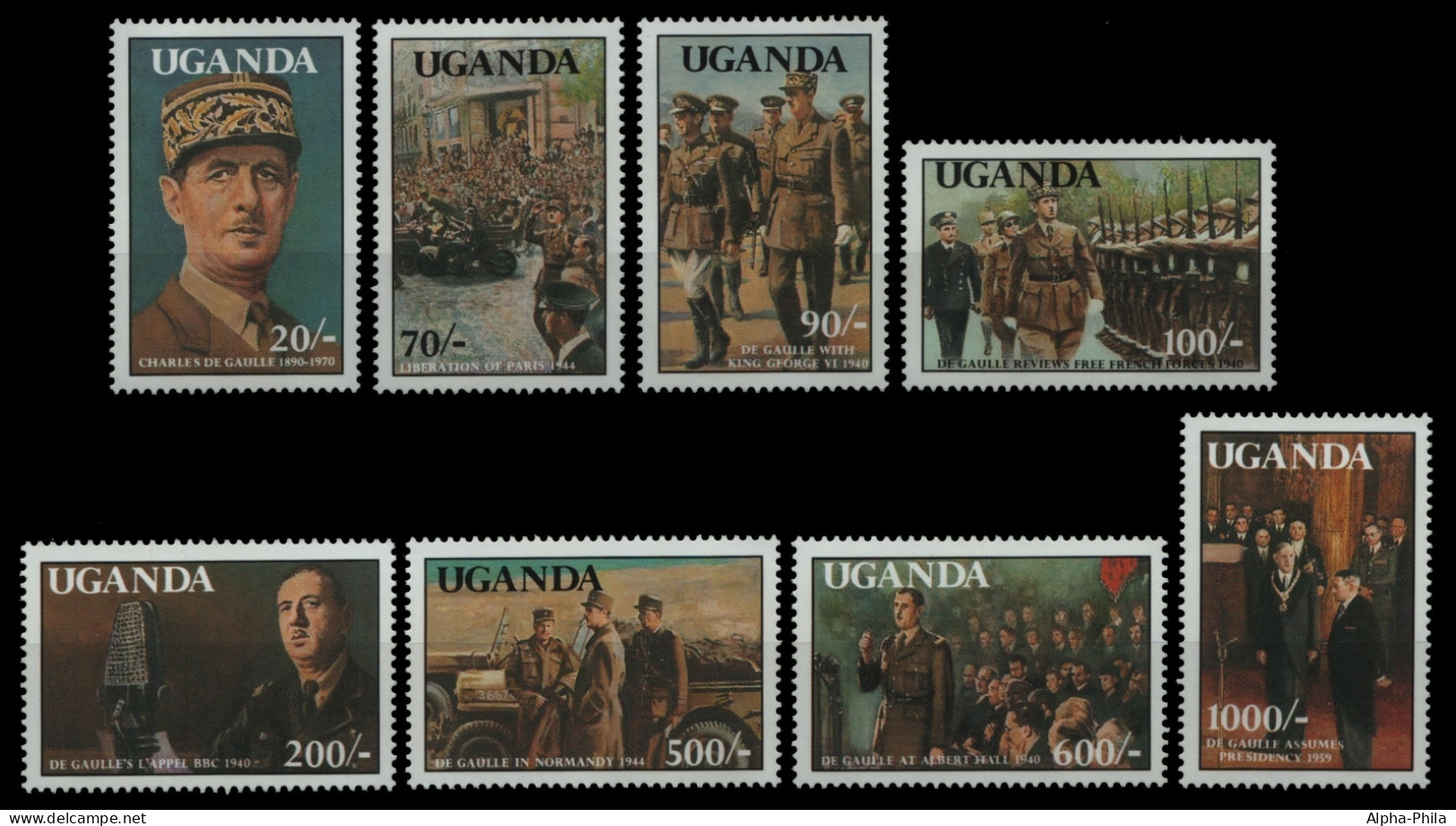 Uganda 1991 - Mi-Nr. 940-947 ** - MNH - Charles De Gaulle - Oeganda (1962-...)