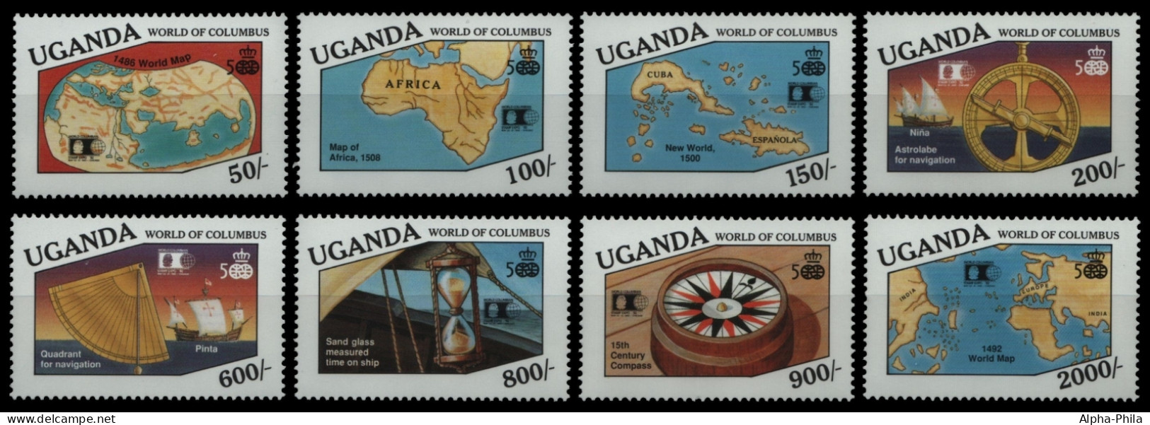 Uganda 1992 - Mi-Nr. 1095-1102 ** - MNH - Schiffe / Ships - Columbus - Ouganda (1962-...)