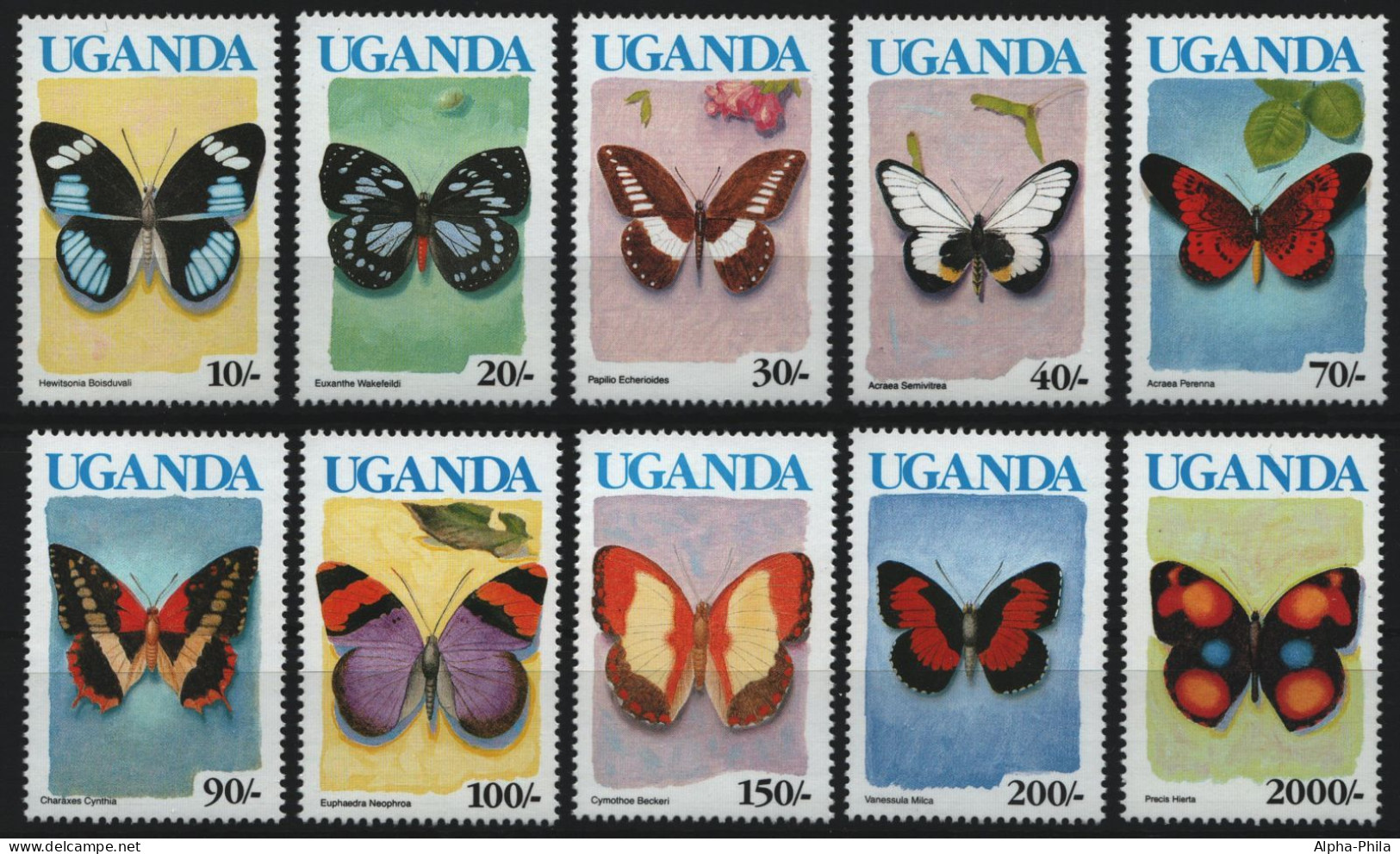 Uganda 1990 - Mi-Nr. 834-843 I ** - MNH - Schmetterlinge / Butterflies - Oeganda (1962-...)