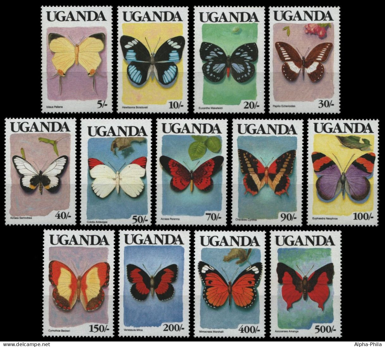 Uganda 1989 - Mi-Nr. 709-721 ** - MNH - Schmetterlinge / Butterflies - Uganda (1962-...)