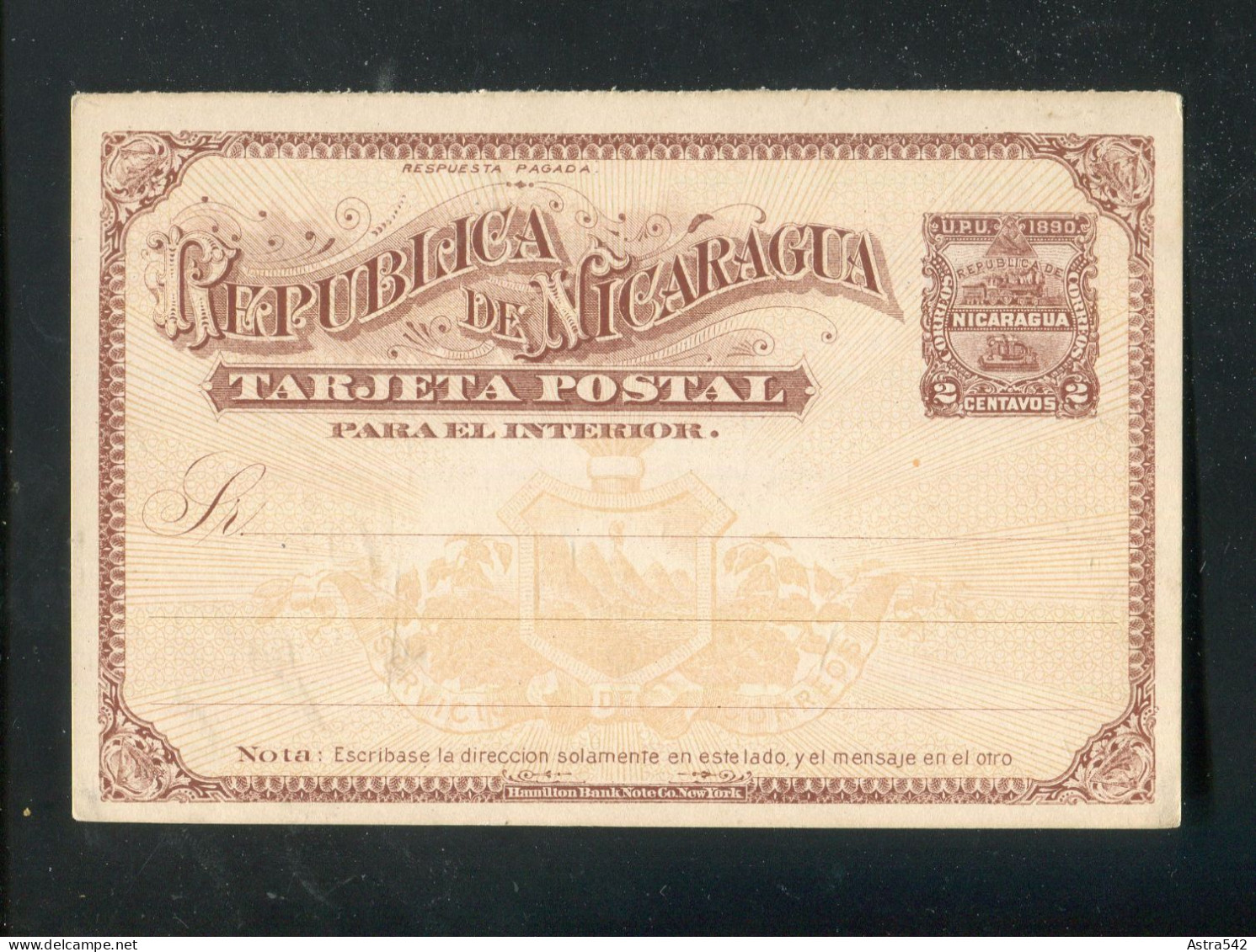 "NICARAGUA" 1890, Postkarte Ascher Nr. 8 ** (A1164) - Nicaragua