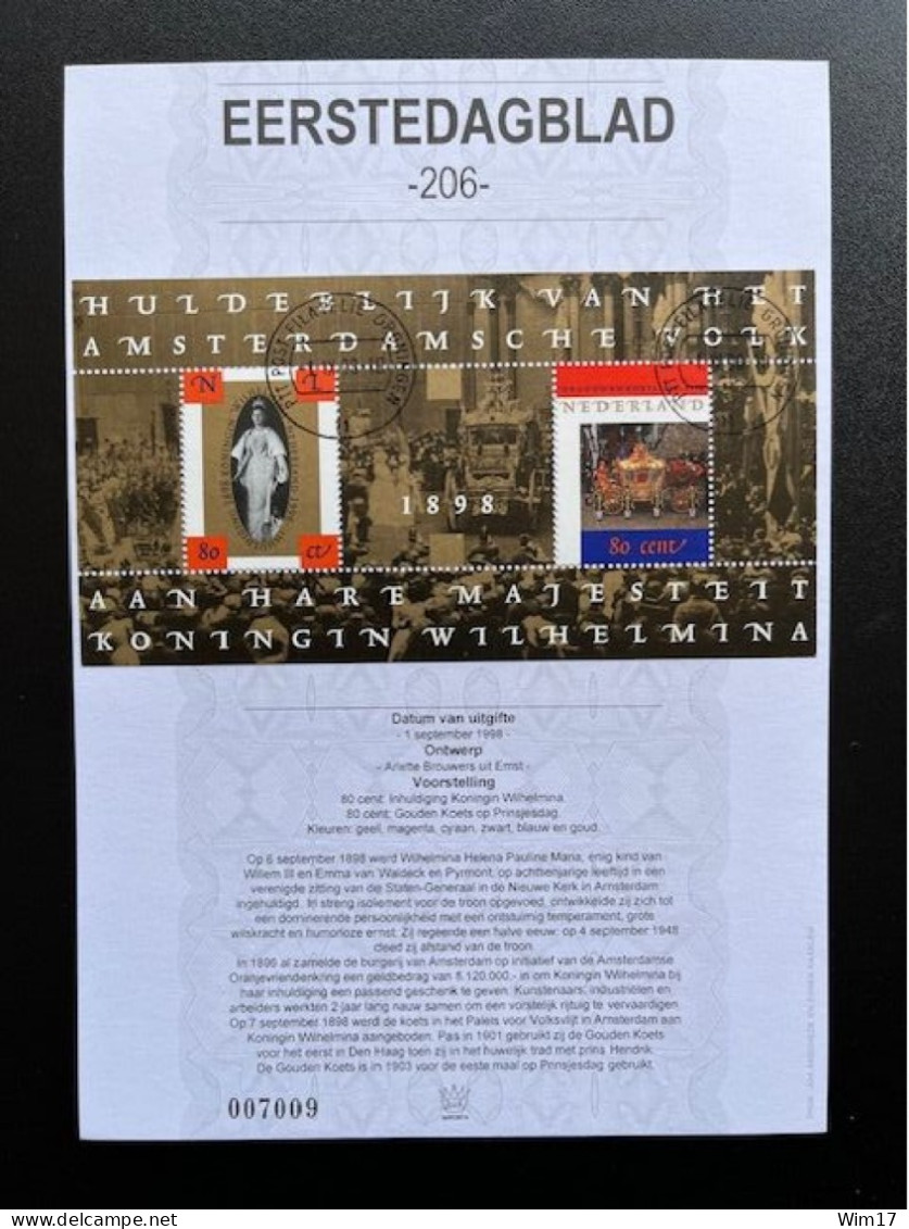 NETHERLANDS 1998 FIRST DAY CARD QUEEN WILHELMINA NEDERLAND EDB IMPORTA 206 EERSTEDAGBLAD NVPH 1778 - Cartas & Documentos