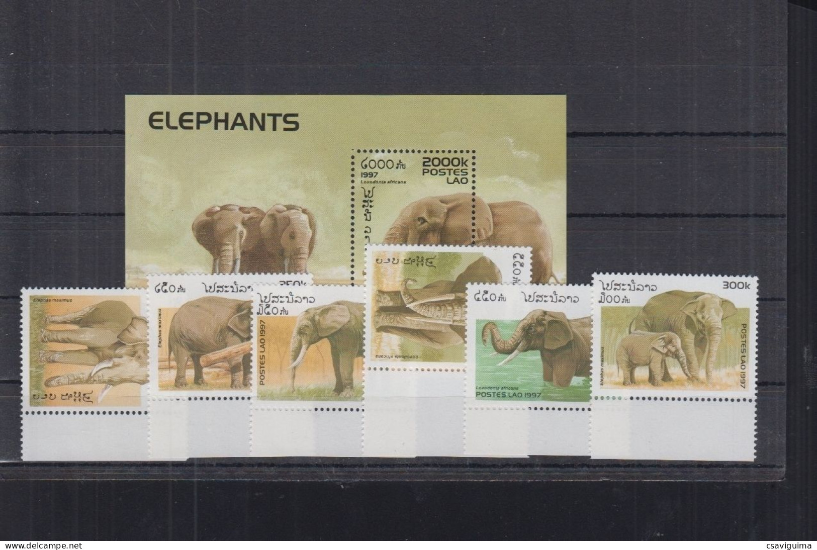 Laos - 1997 - Elephants - Yv 1275/80 + Bf 162 - Elephants