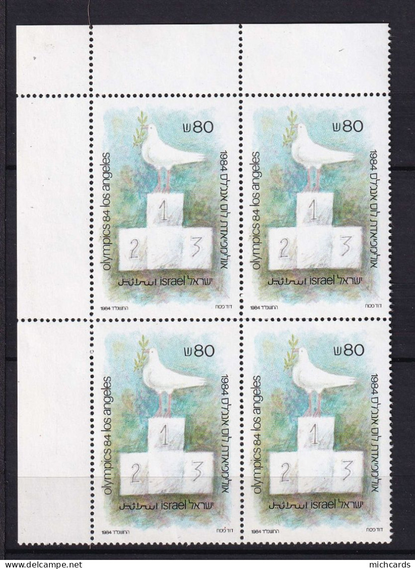 181 ISRAEL 1984 - Y&T 912 Bloc De 4 - JO Los Angeles Colombe - Neuf ** (MNH) Sans Charniere - Unused Stamps (without Tabs)