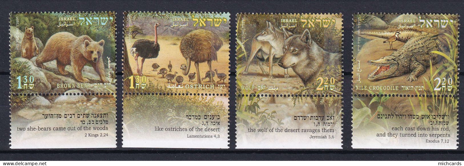 181 ISRAEL 2005 - Y&T 1731/34 Avec Tab - Ours Autruche Crocodile Loup - Neuf ** (MNH) Sans Charniere - Ungebraucht (mit Tabs)