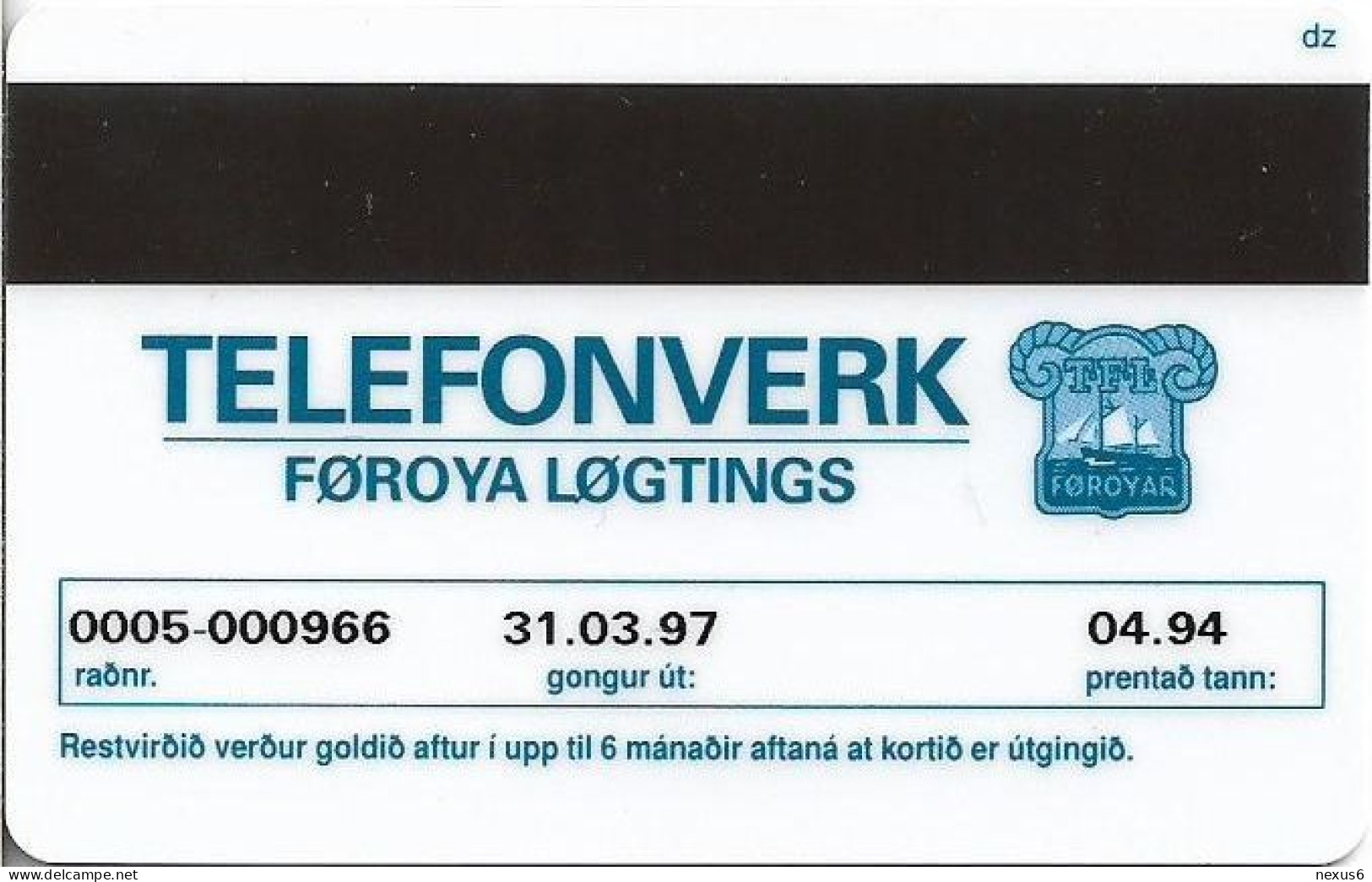 Faroe - Faroese Telecom (Magnetic) - Ram Animal - 50Kr. - 10.000ex, Used - Islas Faroe