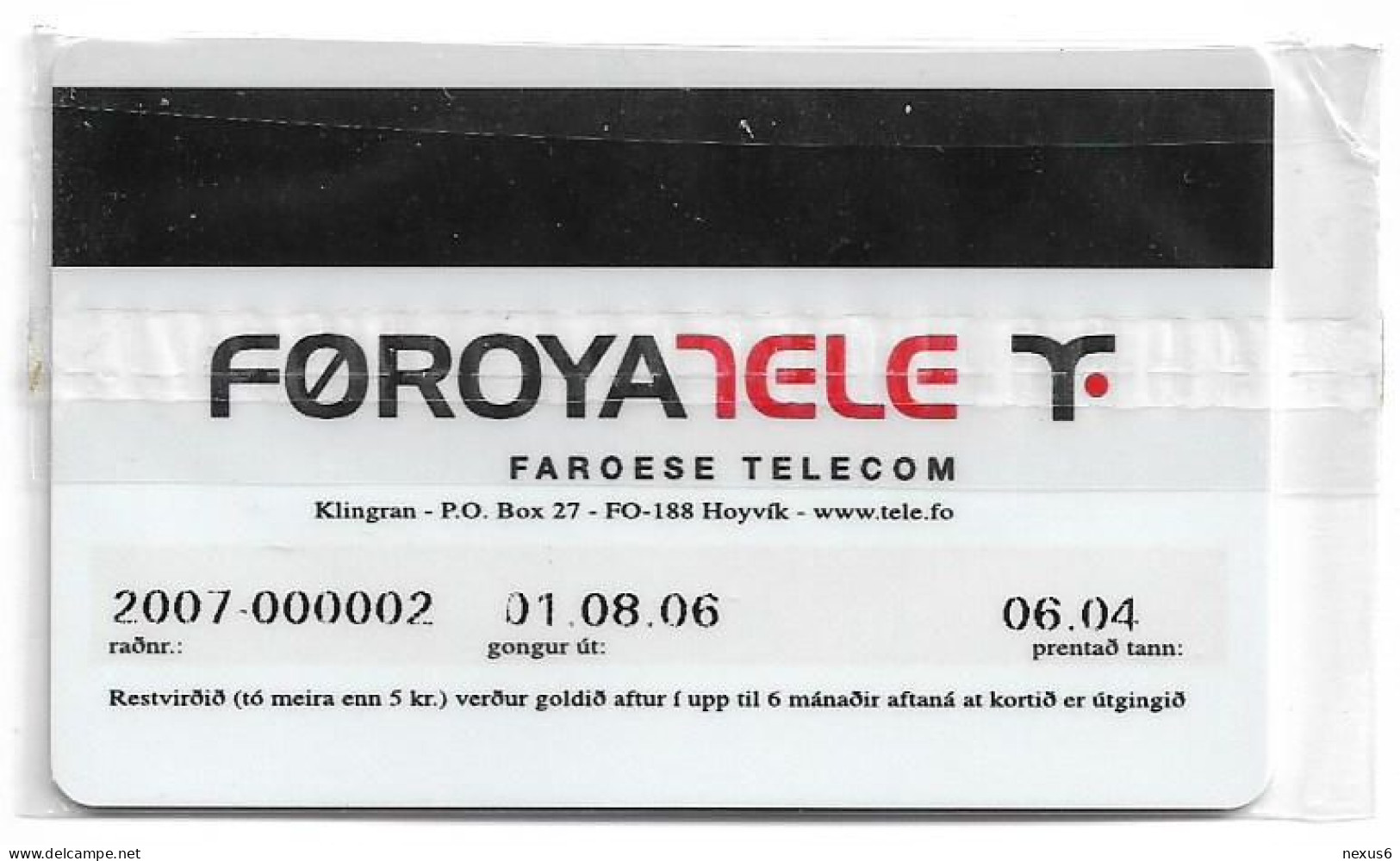 Faroe - Faroese Telecom (Magnetic) - The Noth Atlantic Link. Radiolacator, 06.2004, 30Kr, 5.000ex, NSB - Faroe Islands