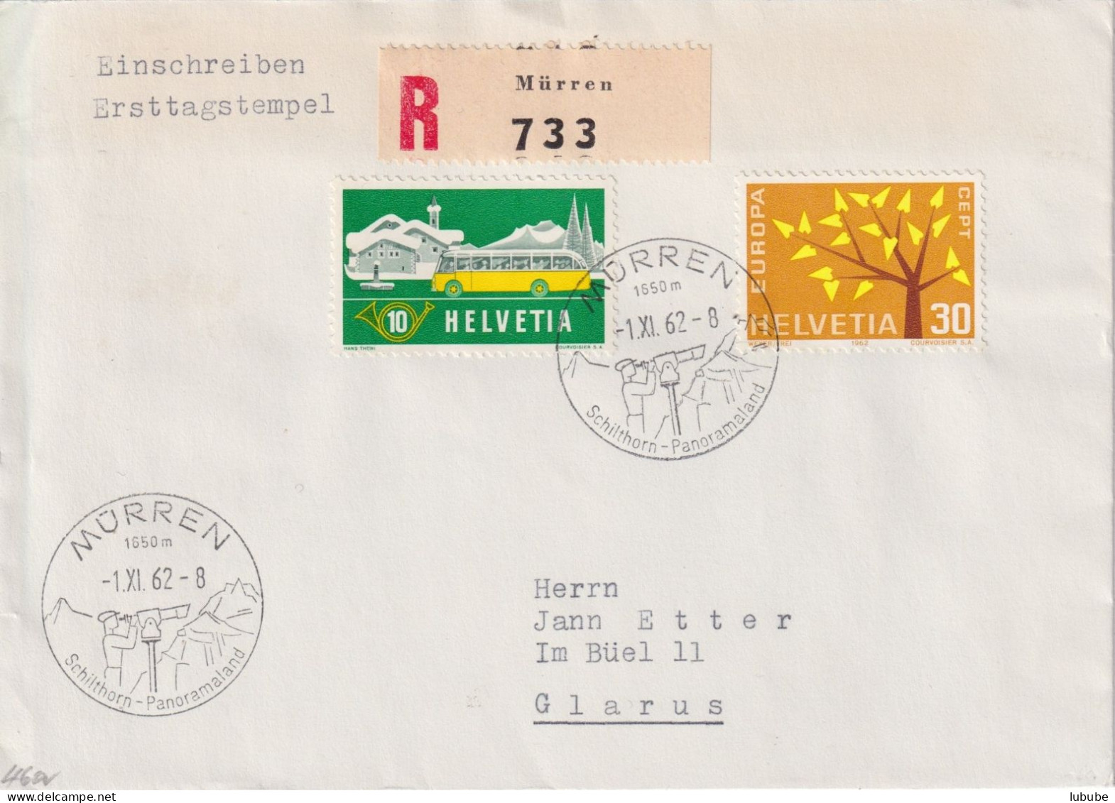 R Brief  Mürren - Glarus  (ET Werbedatumstempel)       1962 - Lettres & Documents